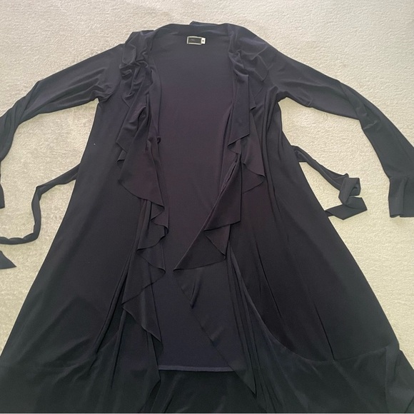 SYMPLI bell sleeve ruffle long cardi size 8 navy EUC - Picture 2 of 8